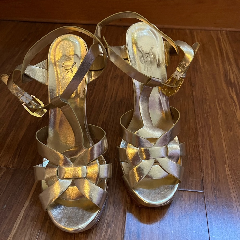 YSL Yves Saint Laurent Tribute Gold Platform Sandals 41